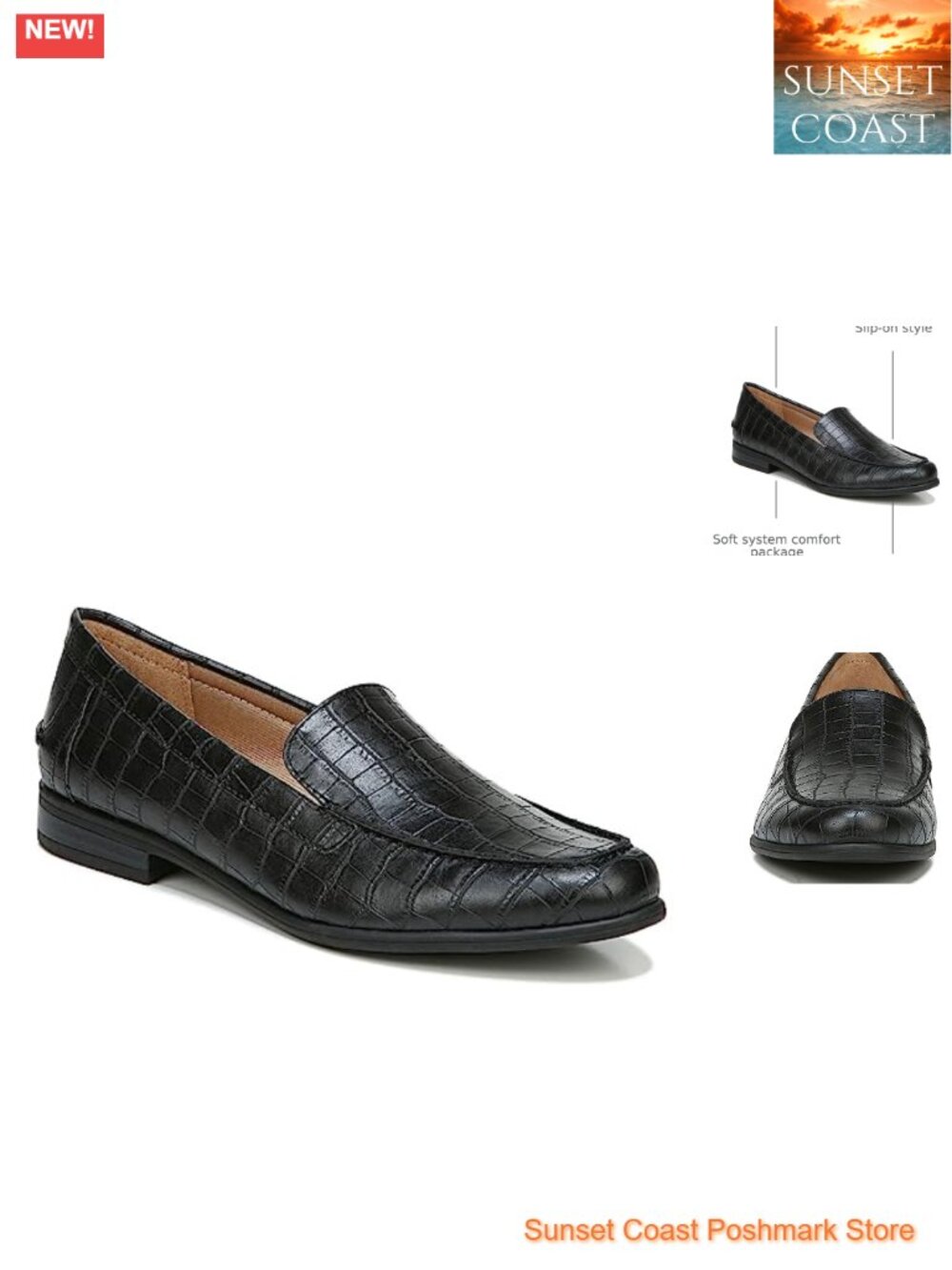 Women's Faux Leather Slip On Loafers with Traction Sole, Block Heel & Comfort